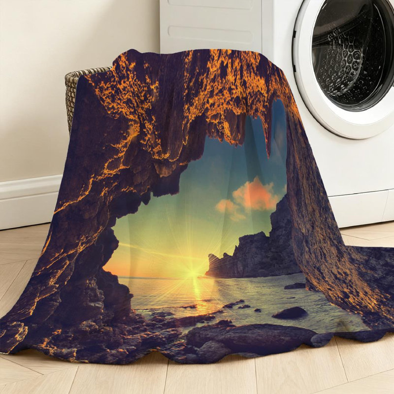 Jeté en flanelle transparente ultra douce en flanelle, imprimé coucher de soleil rétro sur une face, Throw 30" x 40"
