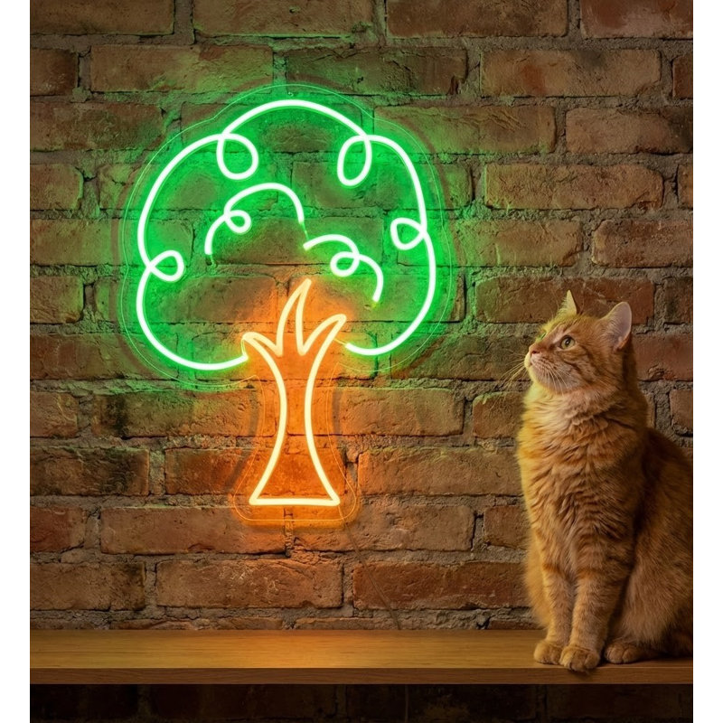  | Enseigne néon à motif d'arbre | Fabriqué avec un tube néon flexible durable qui émet un éclairage lumineux et uniforme pendant plus de 50 000 heures sans se décolorer | 24 x 18 | Vert et orange