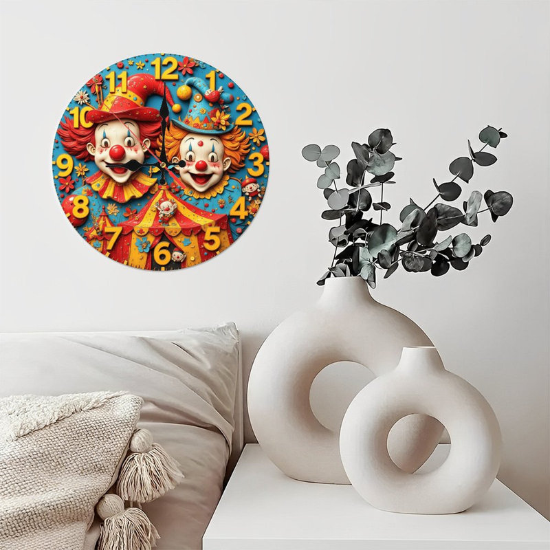 Décoration murale horloge clown de cirque rétro