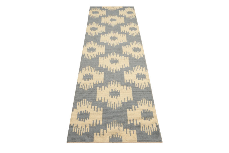 Biondi Geometric Handmade Flatweave Wool Slate Area Rug, Runner 2'3" x 8'