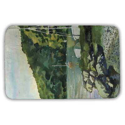 Sailboat day Bath Mat with Non-Slip Backing - Quick Dry Memory Foam Bathroom Rug - Absorbent - Modern Plush Spa-Style - Machine Washable