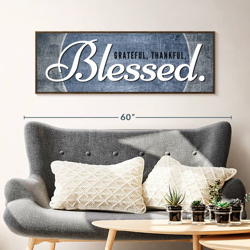 Bienheureux, typographie inspirante, 46" X 16", Floating Frame Walnut