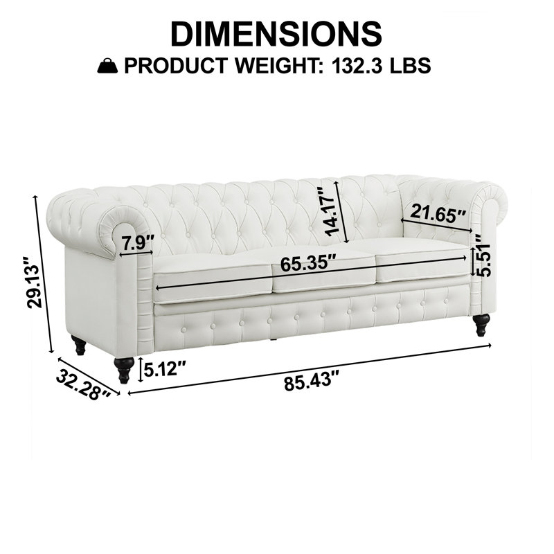 Canapé Bendjy 88 po Chesterfield, Similicuir blanc
