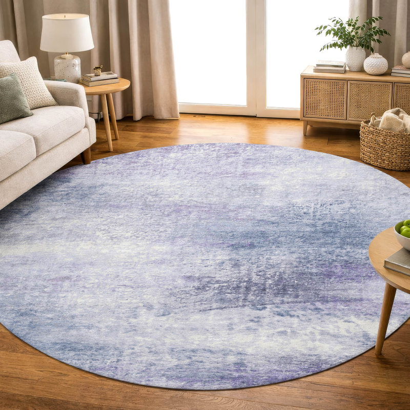 Premium Machine Washable Mayfield AMF2402 Abstract Rug, 8' Round, Lavender