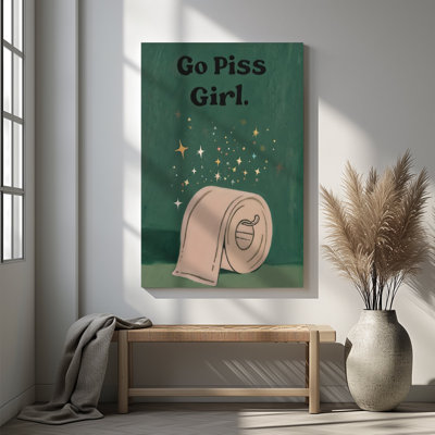 1pc Framed Canvas Wall Art Prints Poster, Funny Girl Bathroom Wall Art Go Piss Girl Toilet Paper Sign Art Posters Canvas Print Painting for Living Room Bedroom Office Bathroom Dorm Home Decor, Ready To Hang