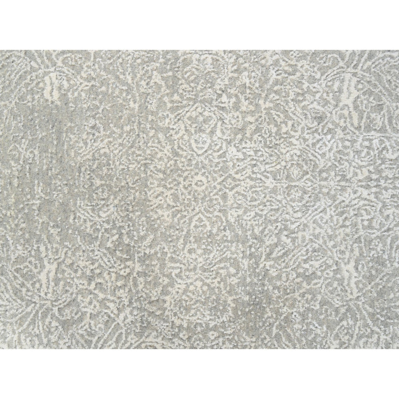 Tapis en jacquard beige tissé à la main de 6 pi x 9 pi 2 po avec motif effacé en laine et soie à base de plantes 3B366296400D4B7CBCD57F256A6F8DB6