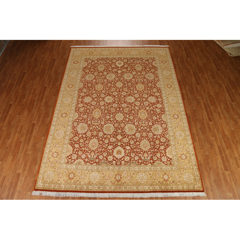 Tapis unique en laine noué à la main 9 pi 1 po x 12 pi 5 po nouvel âge en rouge / beige / brun