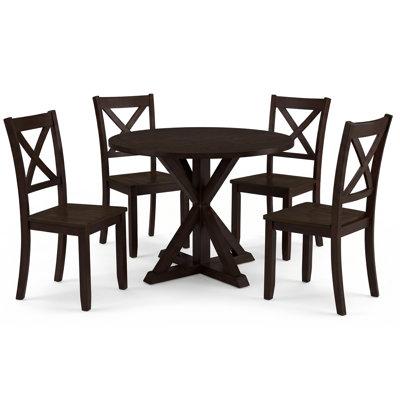 Ensemble de salle à manger de ferme avec table ronde de 40 po et 4 chaises, brun foncé