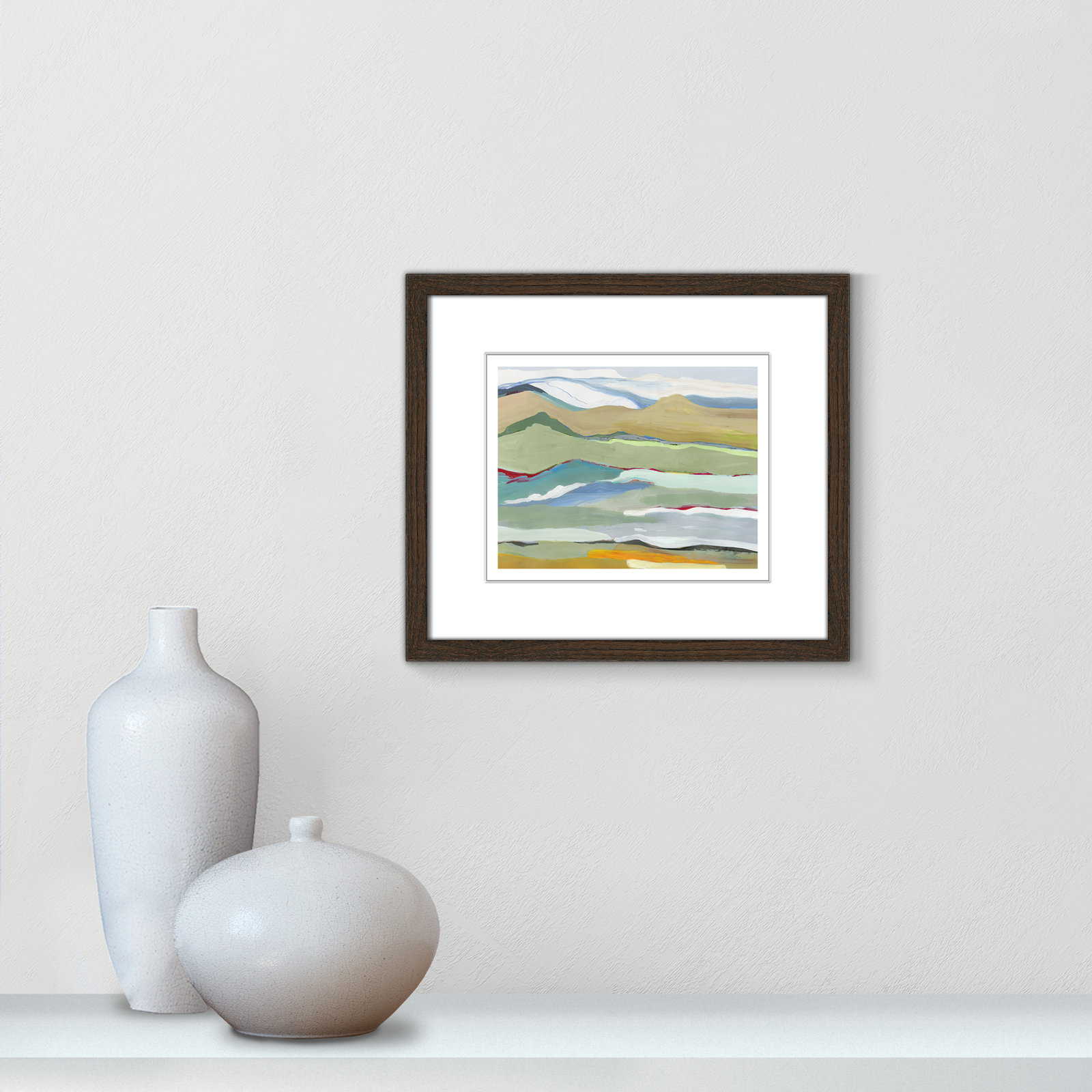 Dee "Goodbye Summer on the Hills" Painting, 13" H x 15" W x 0.75" D, Walnut Wood Framed