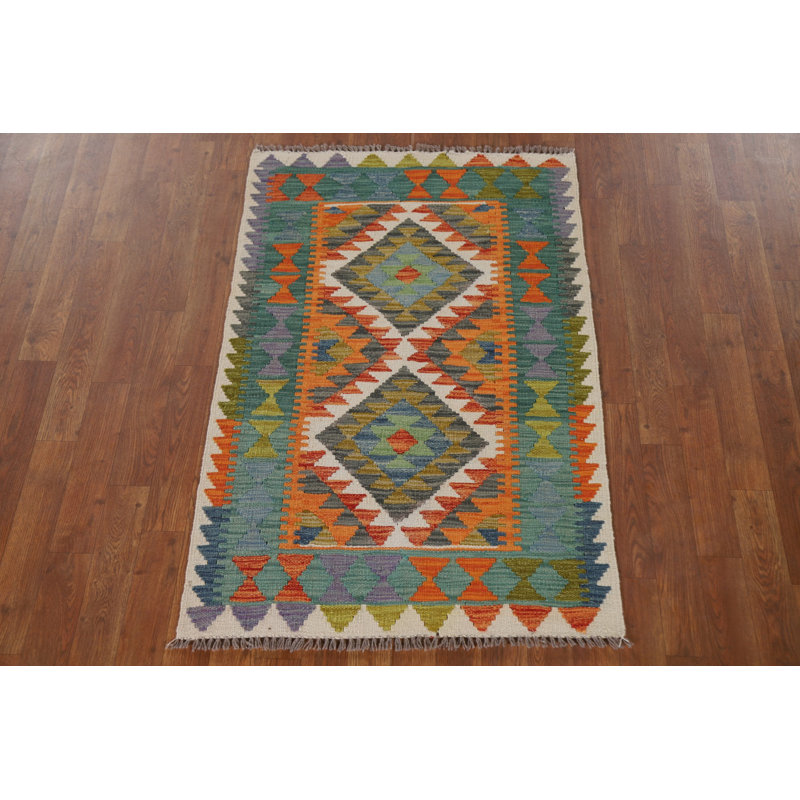Geometric Kilim Reversible Wool Rug 3x4