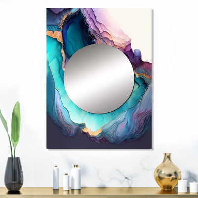 Jabarr Blue Purple Abstract Geode I - Marble Unique Wall Mirror Decor, Modern Large Mirror, Printed Metal Art