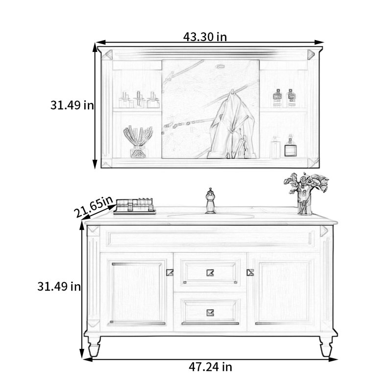 Armoire de salle de bain American, H 31,49 po x l 47,24 po x P 21,65 po 