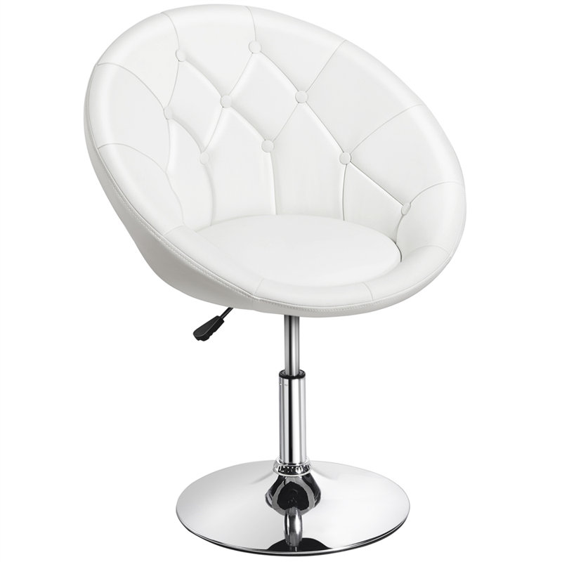 Aguiluz 28in Wide Swivel Papasan Chair, White Faux Leather