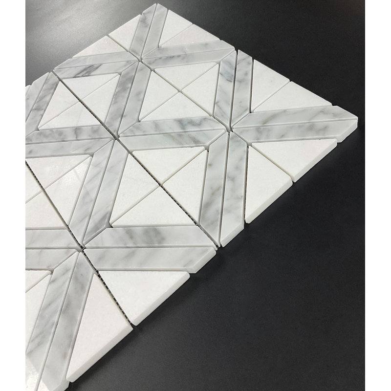 Carrara & Thassos White Marble Geometric Mosaic Tile – Polished Wall & Floor Tile Sheet, Thassos White/White Carrara
