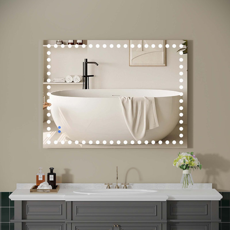 Miroir de salle de bain à DEL, anti-buée mural, 48 po x 36 po