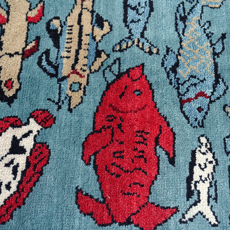 Fish Design Wool Area Rug