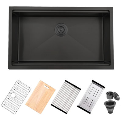 Évier de cuisine encastré à simple cuve encastrable 32 po avec accessoires 32 po