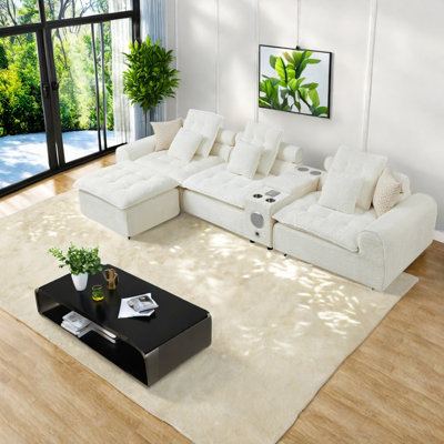 Canapé d'angle surdimensionné 4 places, 143,2 pouces, en boucle blanche, style nuage moderne pour la maison