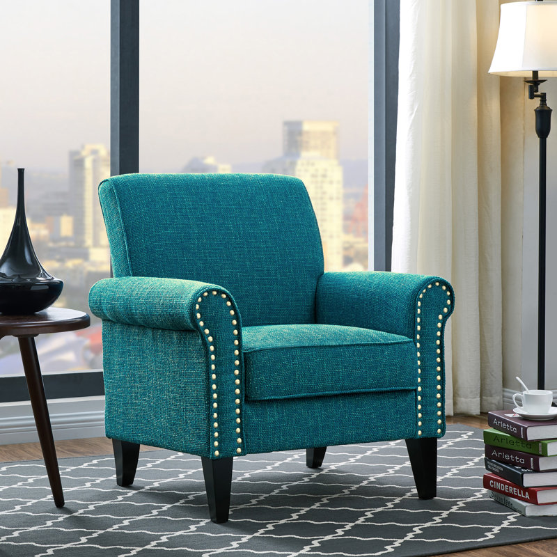 Fauteuil l 34 po Artturi, Polyester bleu / tweed bleu-vert
