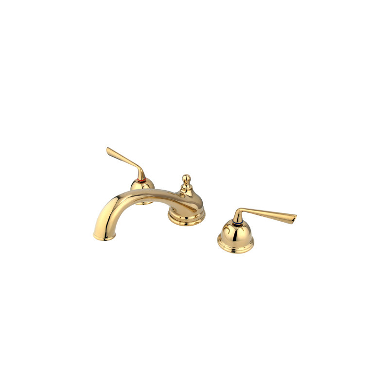 Kingston Brass Silver Sage Two-Handle 3-Hole Deck Mount Roman Tub Faucet, Polished Brass