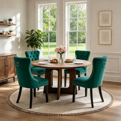 Ensemble de table à manger ronde 5 pièces pour 4 personnes, table de cuisine ronde en bois de 119 cm et 4 chaises rembourrées pour petit appartement