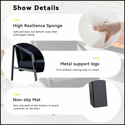 Fauteuil d'appoint moderne en similicuir, fauteuil rembourré simple avec structure en métal noir robuste, fauteuil de lecture industriel pour salon, chambre et bureau