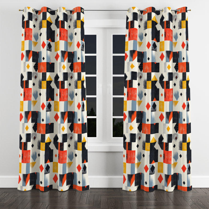 Patchwork Curtain panels - Yellow Minimal Quilt Velvet Grommet Curtain - 1 Panel, 52" W x 90" L, Gold Grommets