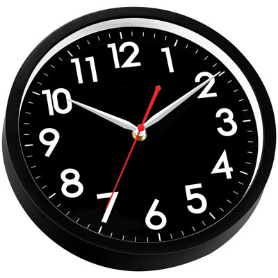10 Inch Wall Clock, Silent Battery Operated Analog Clock, Black | Classroom | Kitchen | Office | Easy to Read Numbers | Garage
