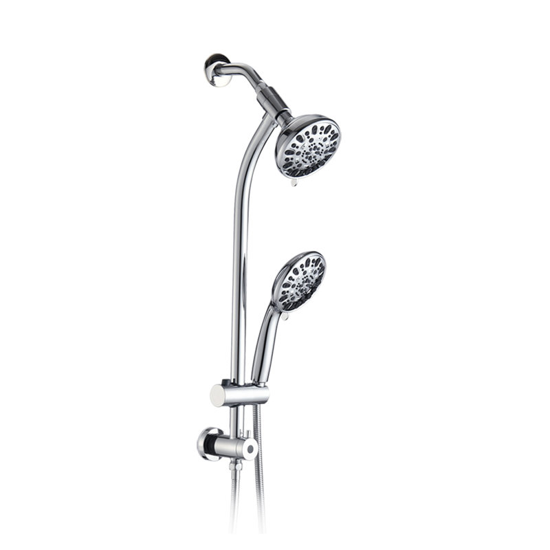 7-Setting Dual Rain Shower Head System with Drill-Free Slide Bar - Chrome High-Pressure Shower Spa Combo, Chrome