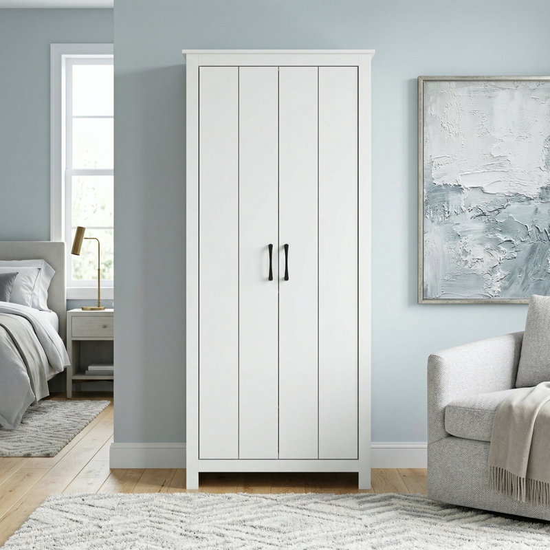 Limestone 2 Door Manufactured Wood Wardrobe, White