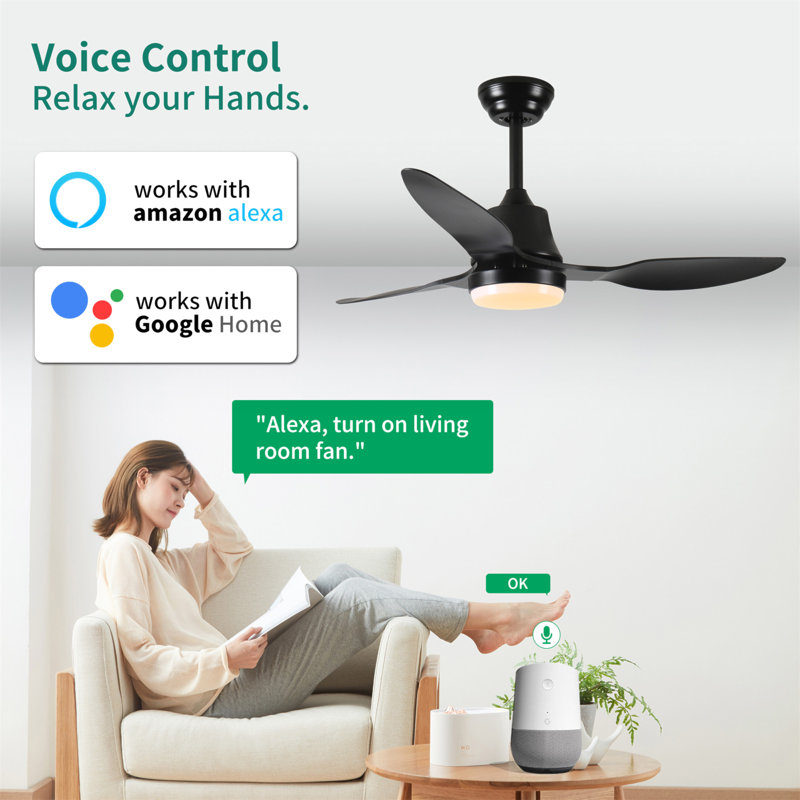 42" Smart Ceiling Fan With Lights Remote,Silent DC Motor,Voice Control Via Alexa Google WIFI Phone,6-Speed,Outdoor Indoor Modern  Ceiling Fans For Living Room Bedroom Patio