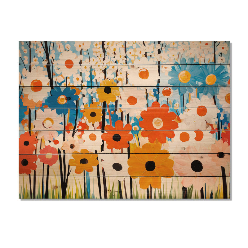Impressionnistes floraux, champ de tournesols - Botanicals, impression sur bois rouge sur bois de pin naturel