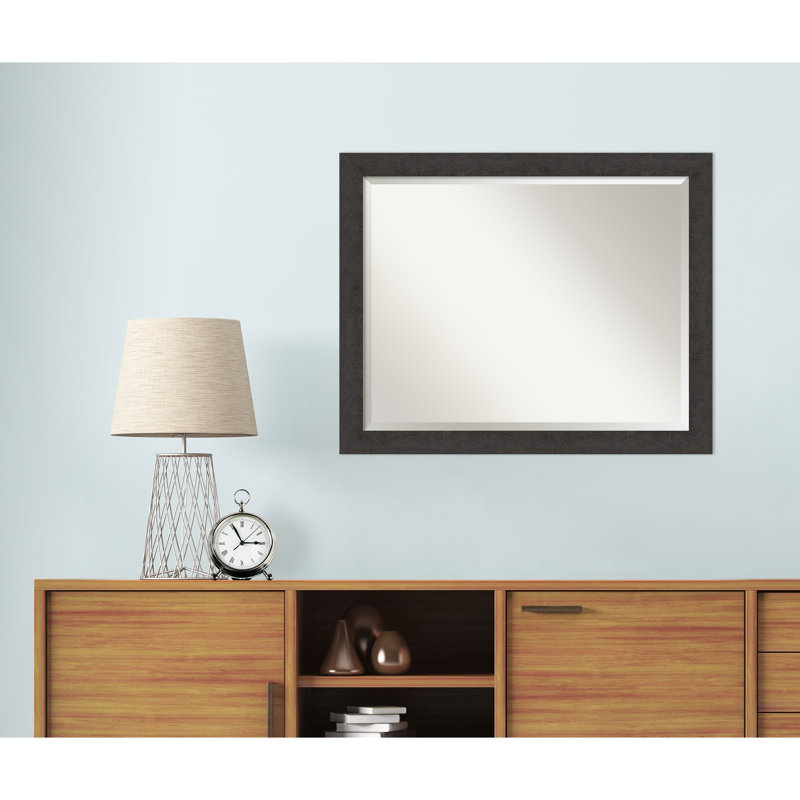 Akhia Narrow Beveled Wall Mirror, 25" x 31", Rustic Plank Espresso