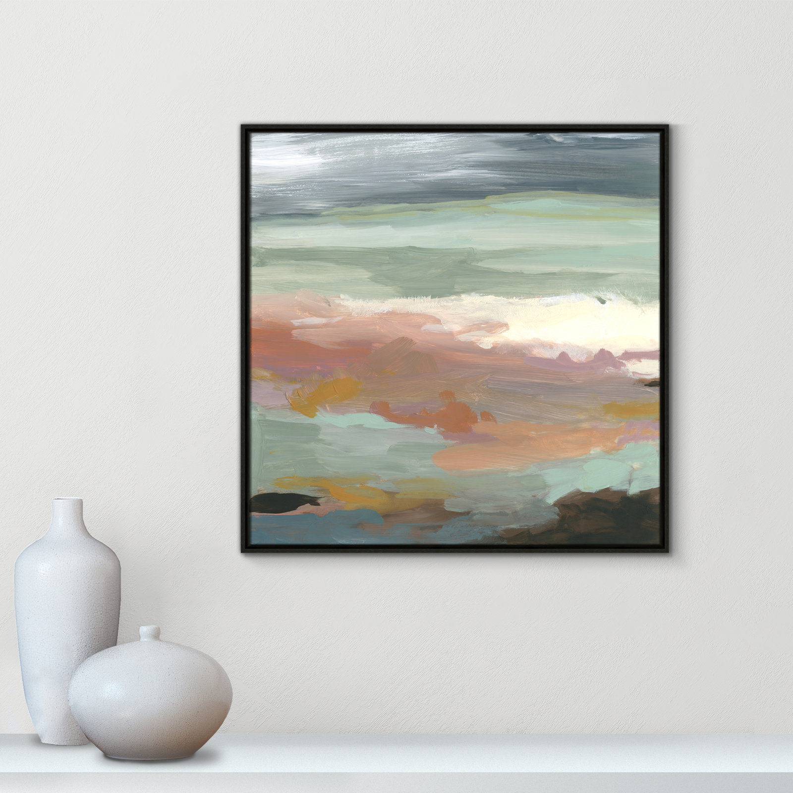 Ocean Bluffs by Carol Robinson - Painting Print on Paper, Picture Framed Canvas, 31.5" H x 31.5" W, Black