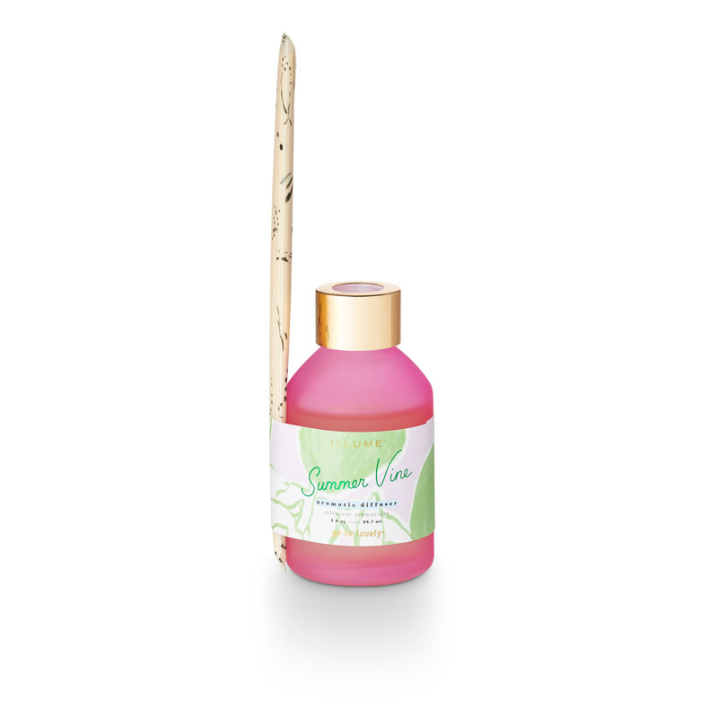 Summer Vine Pink Glass Reed Diffuser with Gold Cap