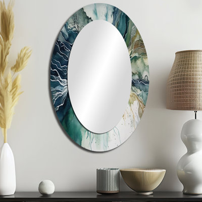 Miroir mural ovale vert sur bleu Dreamscape II - métal