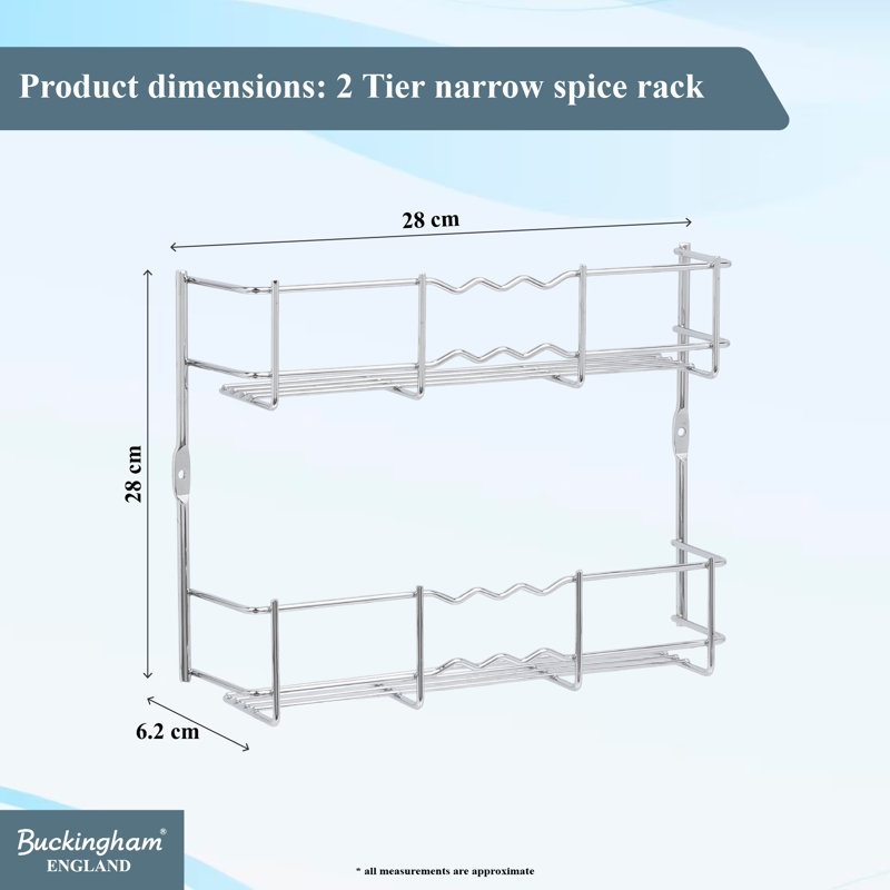 Buckingham 2-Tier Chrome Spice Rack Wall-Mounted Cupboard Organizer, 28 cm