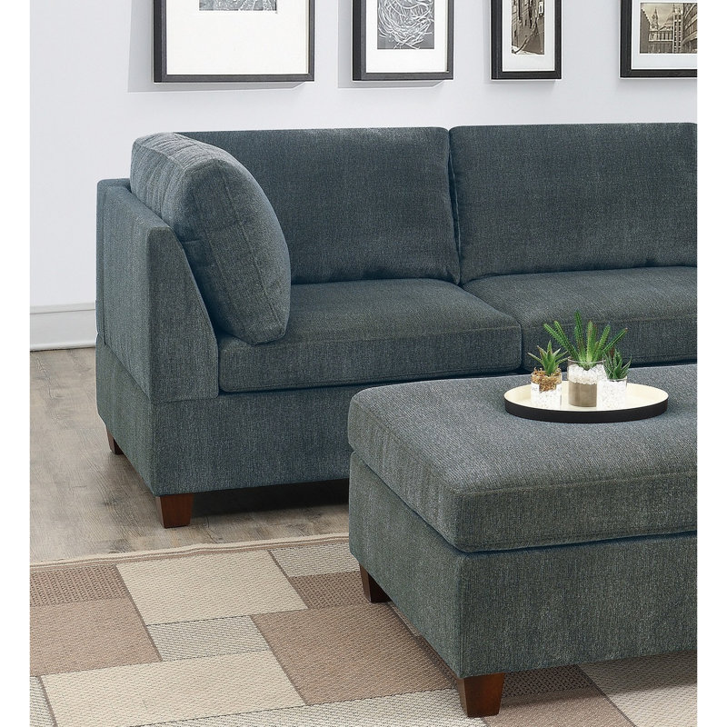 4 Coffee U-Shaped Sectional With Medium-Firm Seat, Cushion Back, Square Arms, Wrapping, Two Ottomans, Built-In Cupholder And Charging Ports 4 Seats, Color, Console