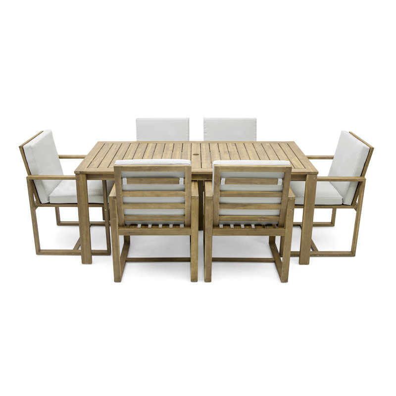  Ensemble de salle à manger de patio, table et chaises d'extérieur avec coussins amovibles pour patio, jardin, teck clair