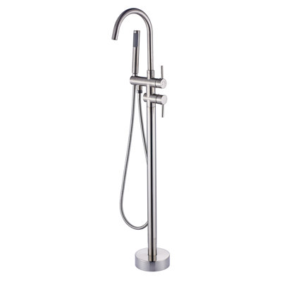 Robinet de baignoire autoportant avec douche à main en nickel pressé