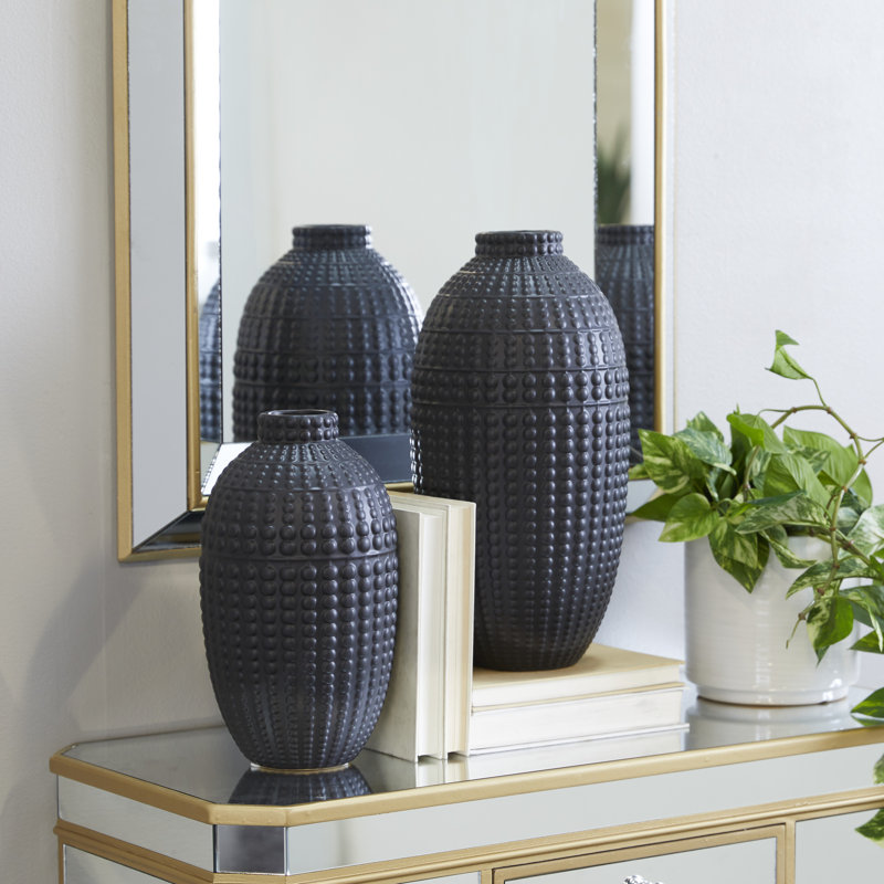 Stoneware Table Vase Set, Black, 15.8" H x 7.8" W x 7.8" D