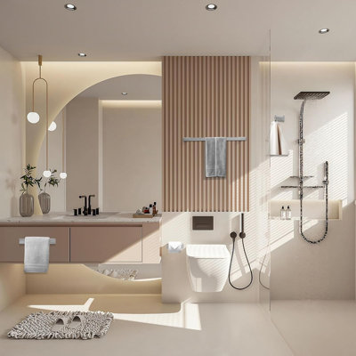 Ensemble de quincaillerie de salle de bain 8 pièces Porte-serviettes en acier inoxydable Porte-papier hygiénique Anneaux à serviettes Crochets à peignoir