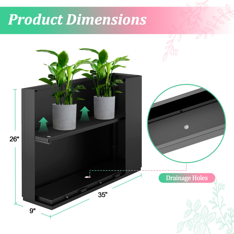 Large Rectangular Planter - Metal Rectangular Planter Box with Drainage Holes for Indoor and Outdoor Use, Black