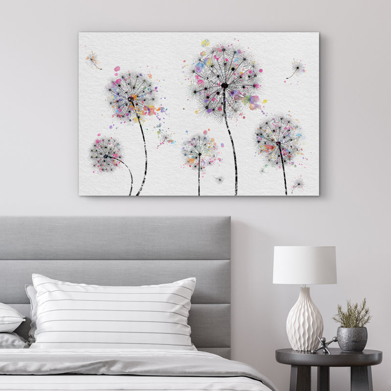 "Colorful Splash Dandelions Contemporary Modern Minimal Large", reproduction d'art sur toile encadrée, Toile tendue