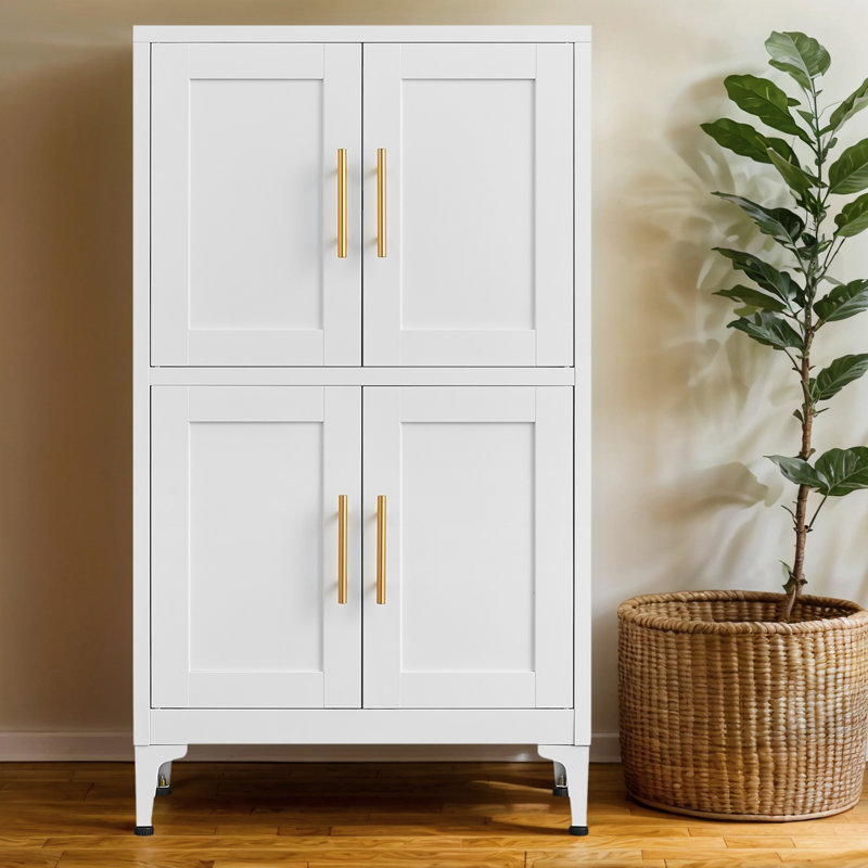 Armoire de cuisine en métal, résistante à la corrosion avec tablettes réglables et portes doubles, solution de rangement en acier