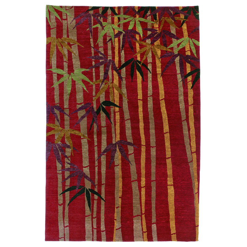 Bamboo Floral Area Rug in Gray/Red, Rectangle 6' x 9'