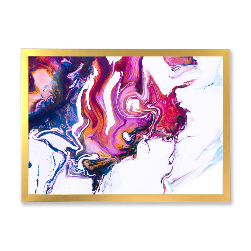 Rose et bleu liquide Art Universe sur blanc - reproduction d'art moderne sur toile, H 30 po x l 40 po