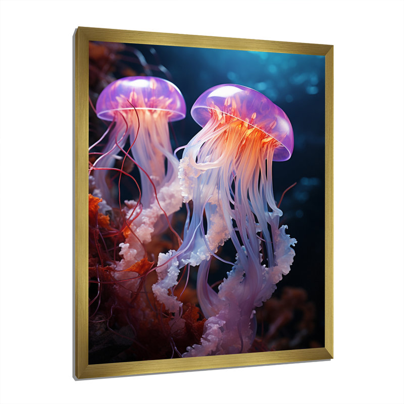 Kelvers Ethereal Beauty Jellyfish II - imprimé, H 32 po x l 16 po x P 1 po, Encadrement doré