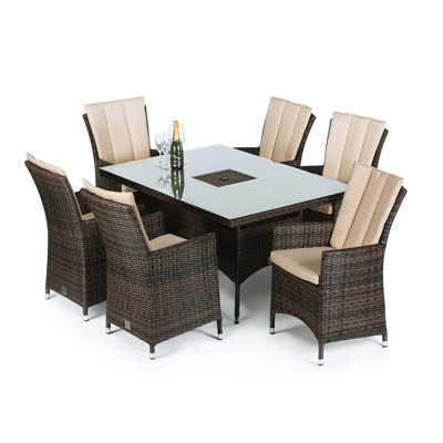 Zayd 6 Seat Rectangular Rattan Dining Set - with Ice Bucket