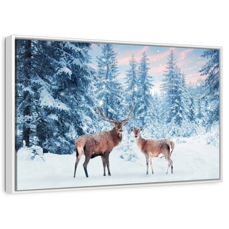 Cerf Winter Wonderland, Cadre flottant blanc, 37 po x 25 po